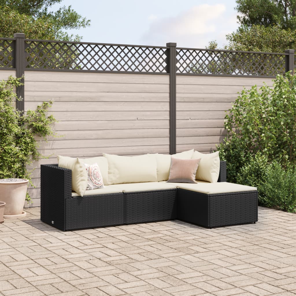 Set Divani da Giardino 4 pz con Cuscini Nero in Polyrattan | homemem39