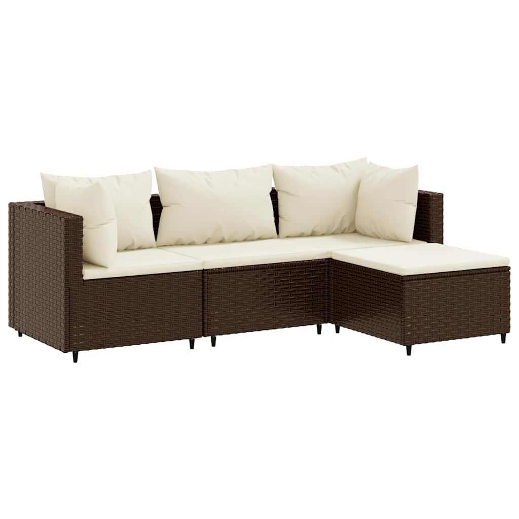 Set Mobili da Giardino 4 pz con Cuscini in Polyrattan Marrone | homemem39