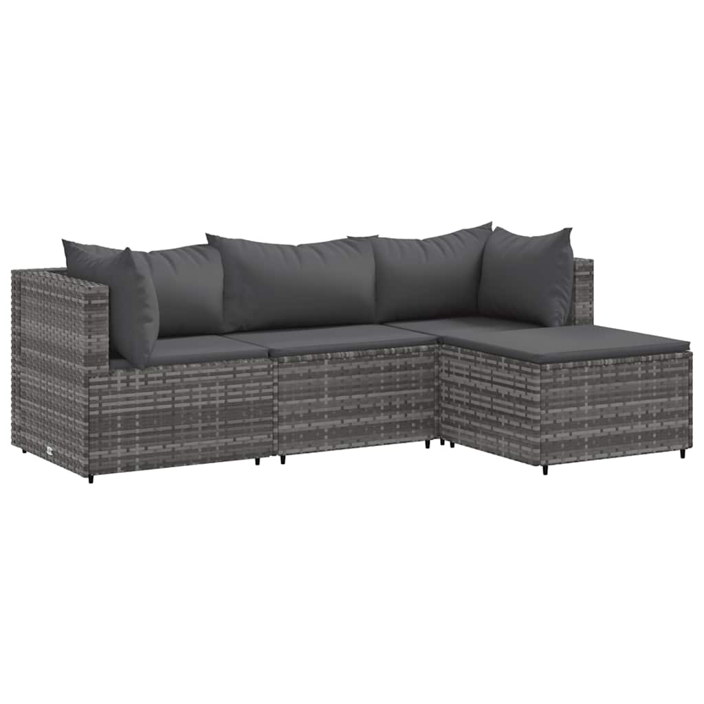 Set Divani da Giardino 4 pz con Cuscini in Polyrattan Grigio - homemem39