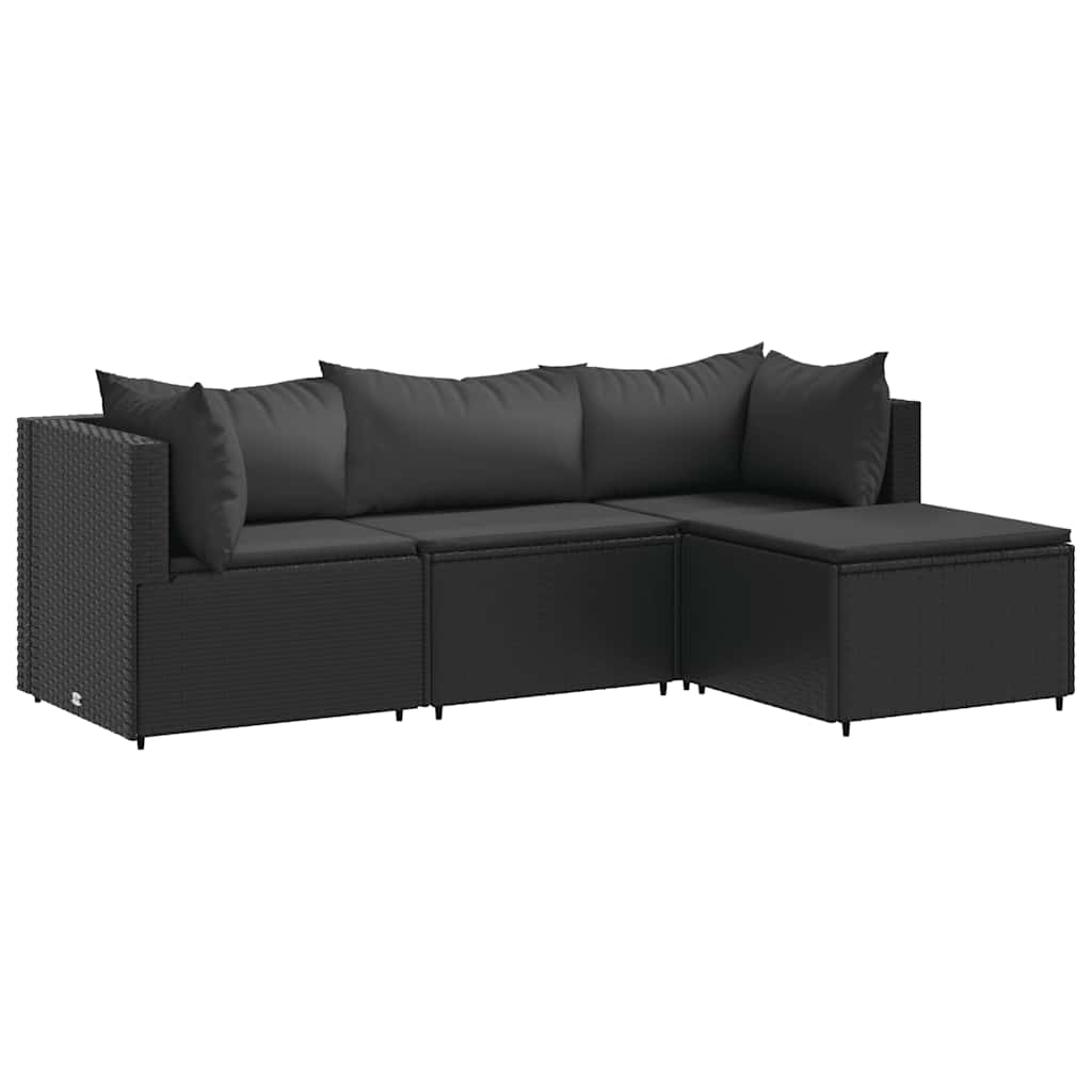 Set Divani da Giardino 4 pz con Cuscini Nero in Polyrattan | homemem39