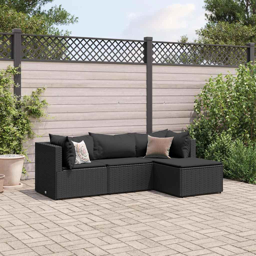 Set Divani da Giardino 4 pz con Cuscini Nero in Polyrattan | homemem39