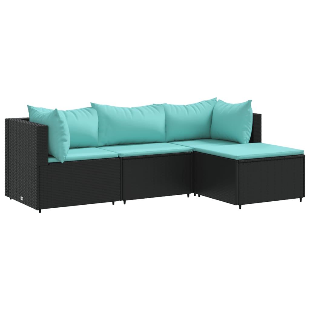 Set Divani da Giardino 4 pz con Cuscini Nero in Polyrattan | homemem39