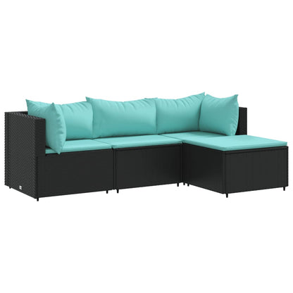 Set Divani da Giardino 4 pz con Cuscini Nero in Polyrattan | homemem39