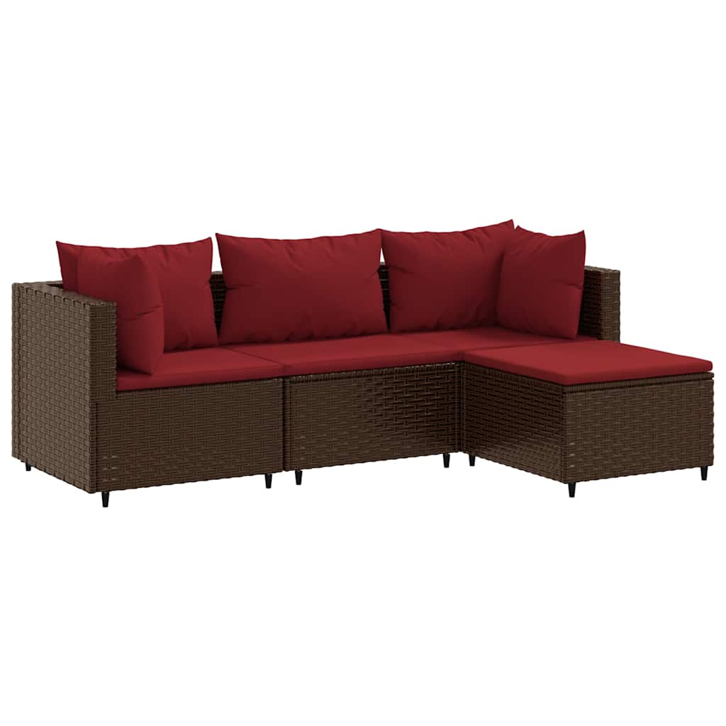 Set Mobili da Giardino 4 pz con Cuscini in Polyrattan Marrone | homemem39