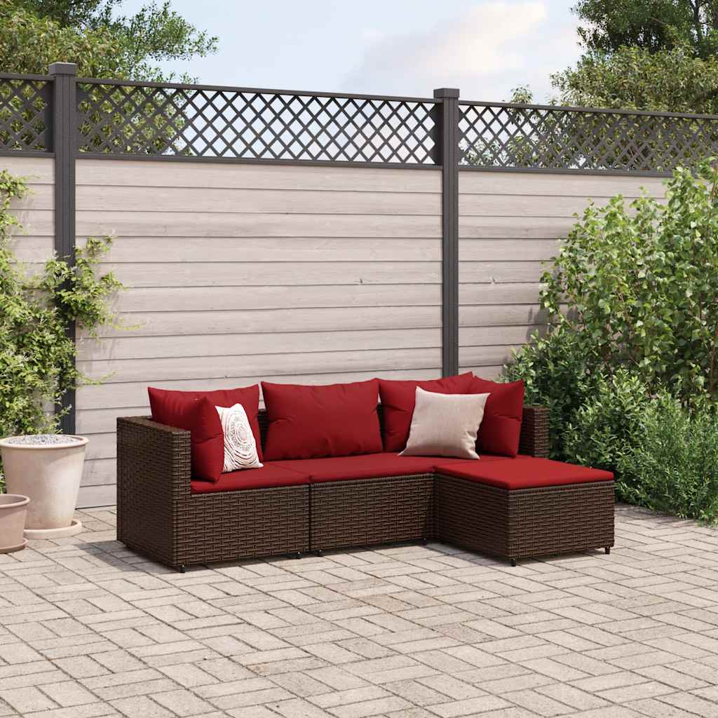 Set Mobili da Giardino 4 pz con Cuscini in Polyrattan Marrone | homemem39