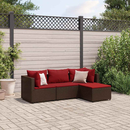 Set Mobili da Giardino 4 pz con Cuscini in Polyrattan Marrone | homemem39