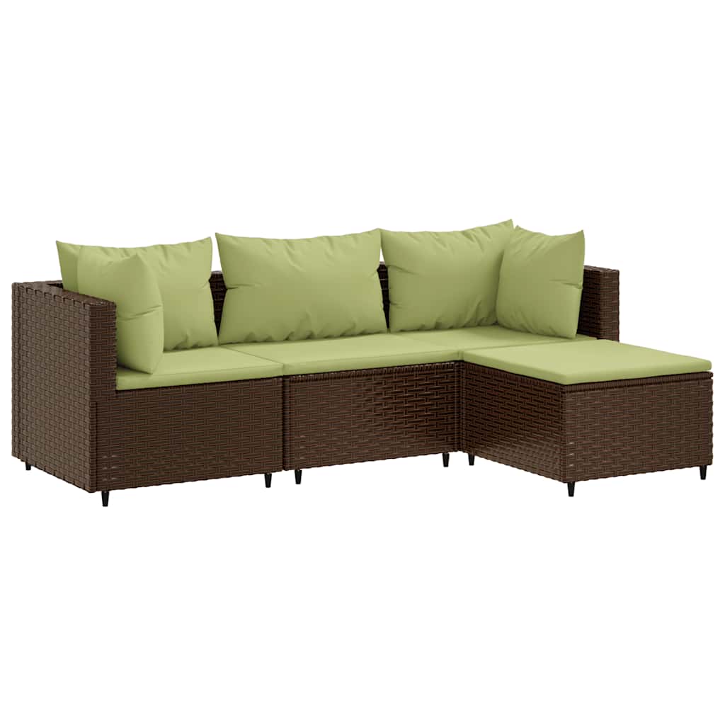 Set Mobili da Giardino 4 pz con Cuscini in Polyrattan Marrone | homemem39
