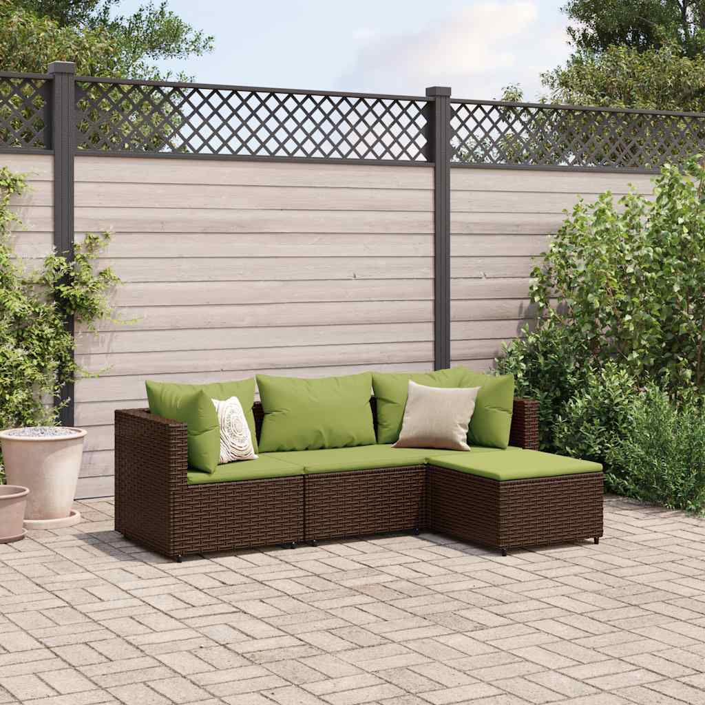 Set Mobili da Giardino 4 pz con Cuscini in Polyrattan Marrone | homemem39