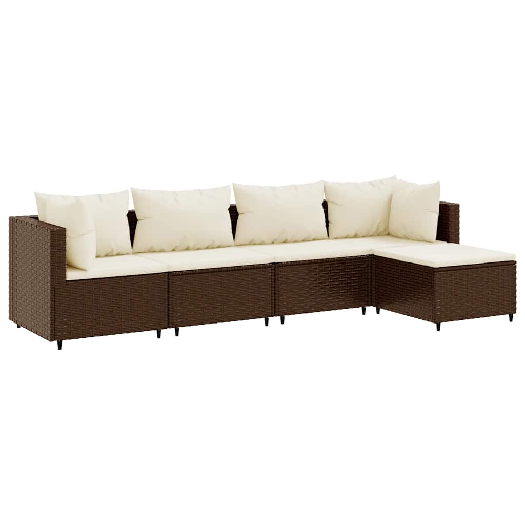 Set Divani da Giardino 5 pz con Cuscini Marrone in Polyrattan | homemem39