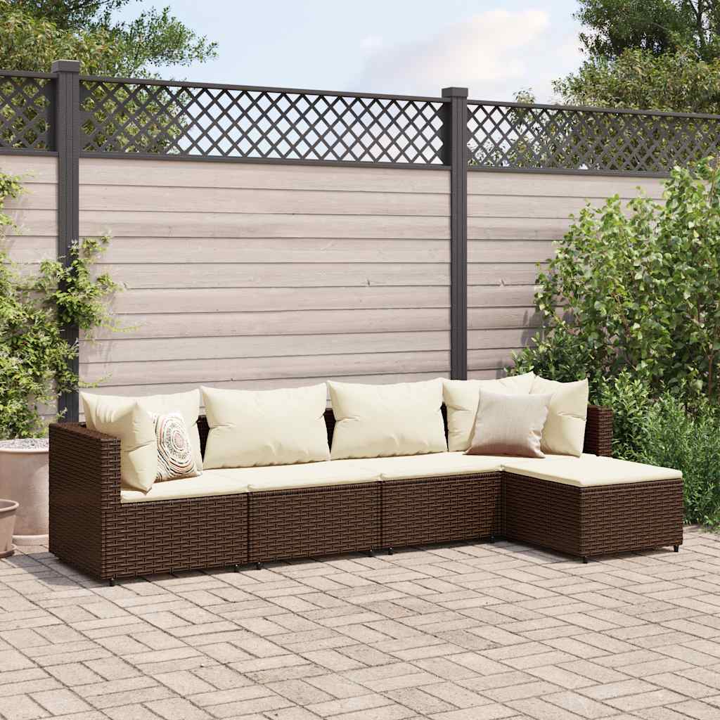 Set Divani da Giardino 5 pz con Cuscini Marrone in Polyrattan | homemem39