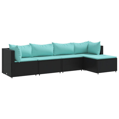 Set Divani da Giardino 5 pz con Cuscini Nero in Polyrattan - homemem39