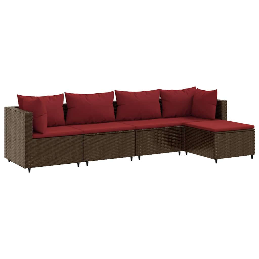 Set Divani da Giardino 5 pz con Cuscini Marrone in Polyrattan | homemem39