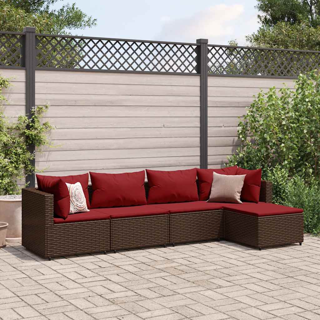 Set Divani da Giardino 5 pz con Cuscini Marrone in Polyrattan | homemem39