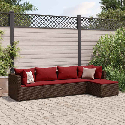 Set Divani da Giardino 5 pz con Cuscini Marrone in Polyrattan | homemem39