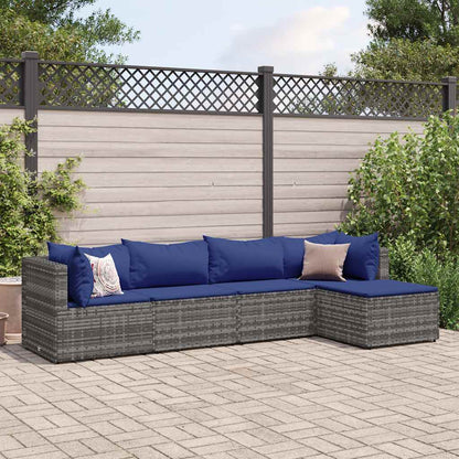 Set Divani da Giardino 5 pz con Cuscini in Polyrattan Grigio | homemem39