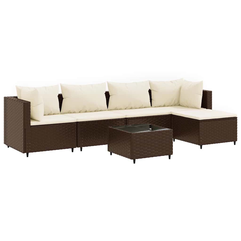 Set Mobili da Giardino 6pz con Cuscini in Polyrattan Marrone | homemem39