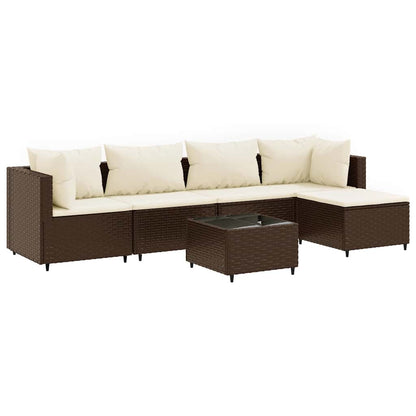 Set Mobili da Giardino 6pz con Cuscini in Polyrattan Marrone | homemem39