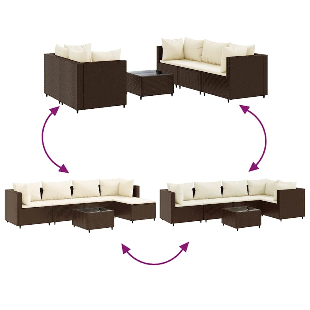 Set Mobili da Giardino 6pz con Cuscini in Polyrattan Marrone | homemem39