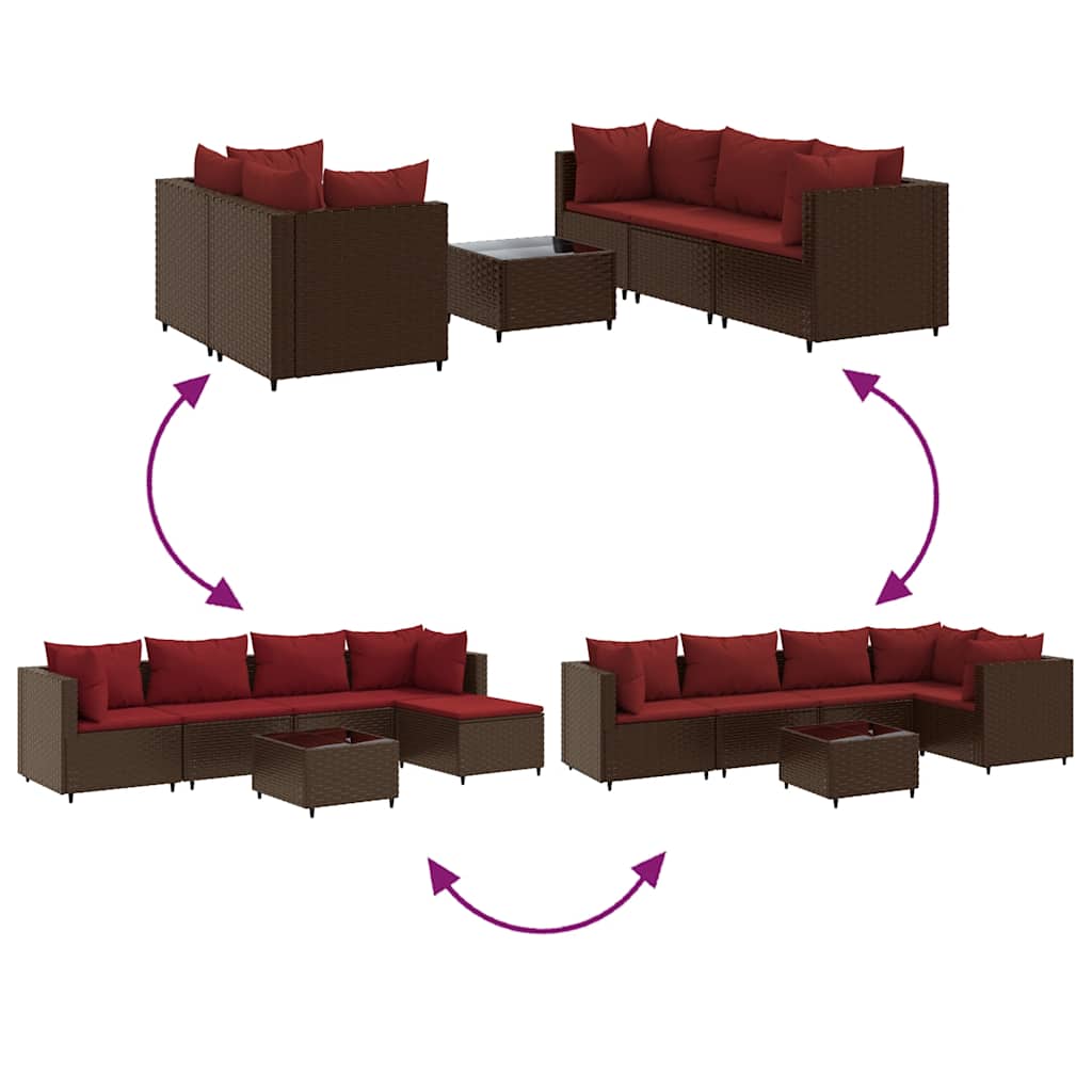 Set Mobili da Giardino 6pz con Cuscini in Polyrattan Marrone | homemem39