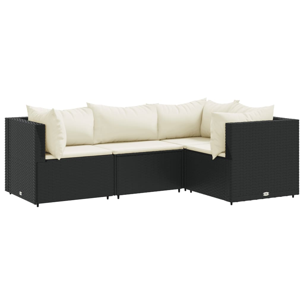 Set Divani da Giardino 4 pz con Cuscini Nero in Polyrattan | homemem39
