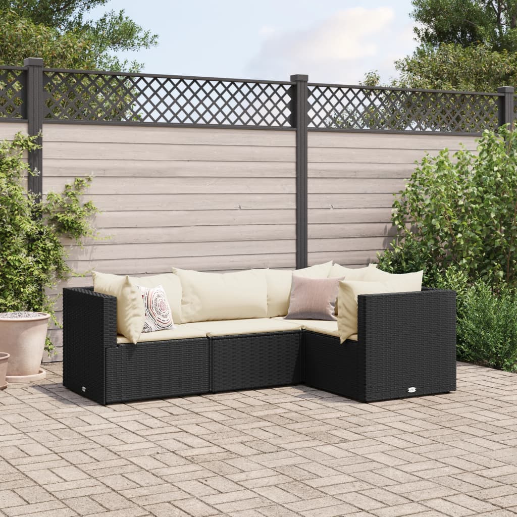 Set Divani da Giardino 4 pz con Cuscini Nero in Polyrattan - homemem39