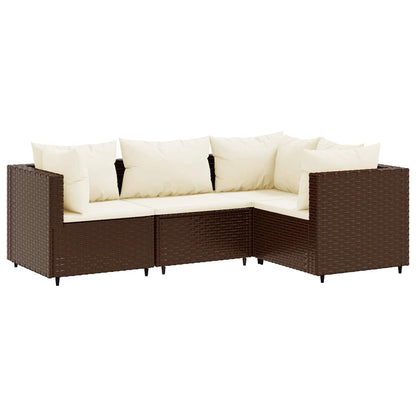 Set Mobili da Giardino 4 pz con Cuscini in Polyrattan Marrone | homemem39