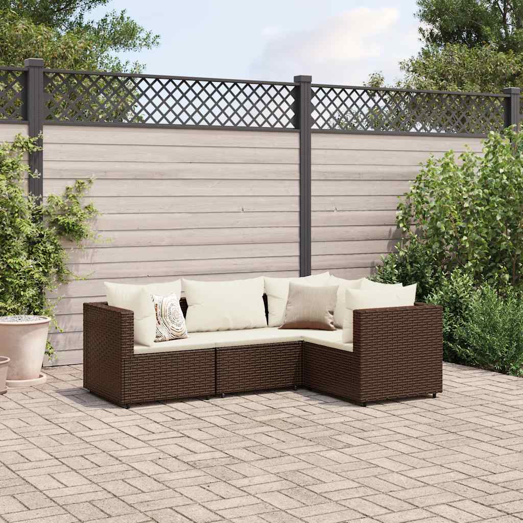 Set Mobili da Giardino 4 pz con Cuscini in Polyrattan Marrone - homemem39