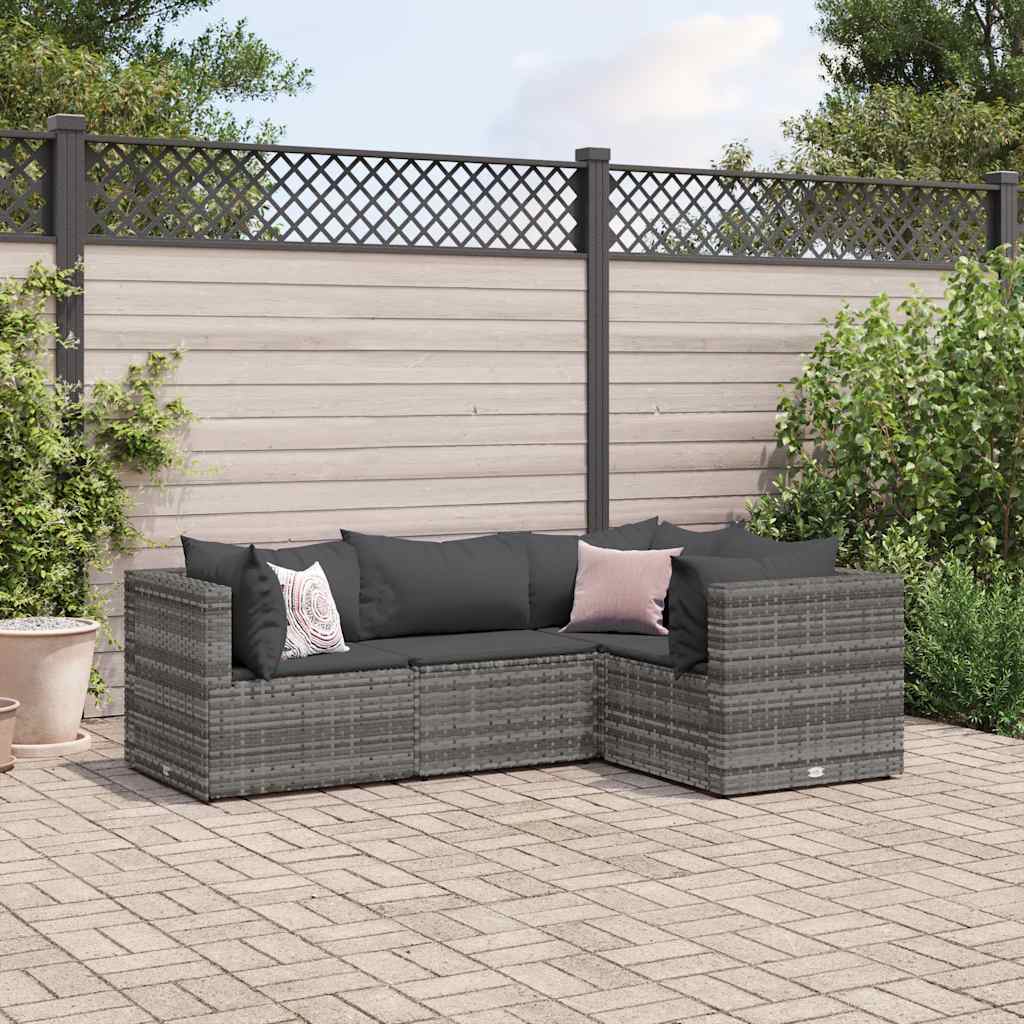 Set Divani da Giardino 4 pz con Cuscini in Polyrattan Grigio - homemem39