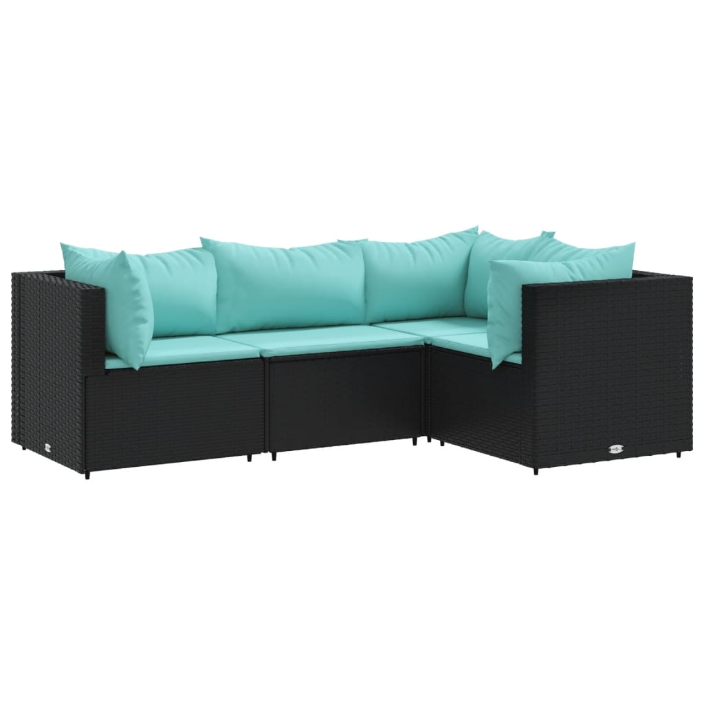 Set Divani da Giardino 4 pz con Cuscini Nero in Polyrattan | homemem39
