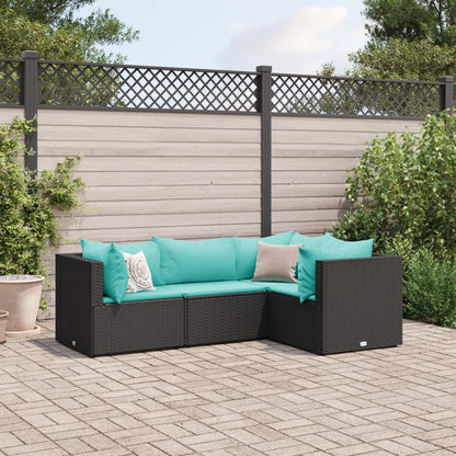 Set Divani da Giardino 4 pz con Cuscini Nero in Polyrattan | homemem39