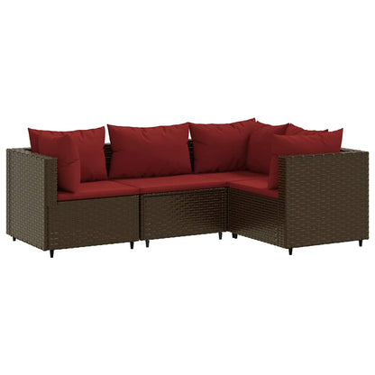 Set Mobili da Giardino 4 pz con Cuscini in Polyrattan Marrone - homemem39