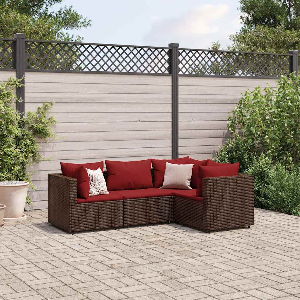 Set Mobili da Giardino 4 pz con Cuscini in Polyrattan Marrone - homemem39