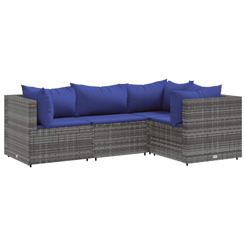 Set Divani da Giardino 4 pz con Cuscini in Polyrattan Grigio | homemem39