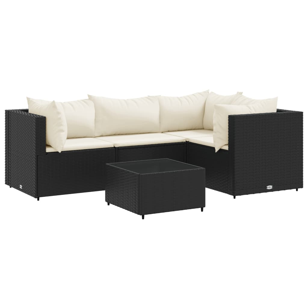 Set Divani da Giardino 5 pz con Cuscini Nero in Polyrattan | homemem39