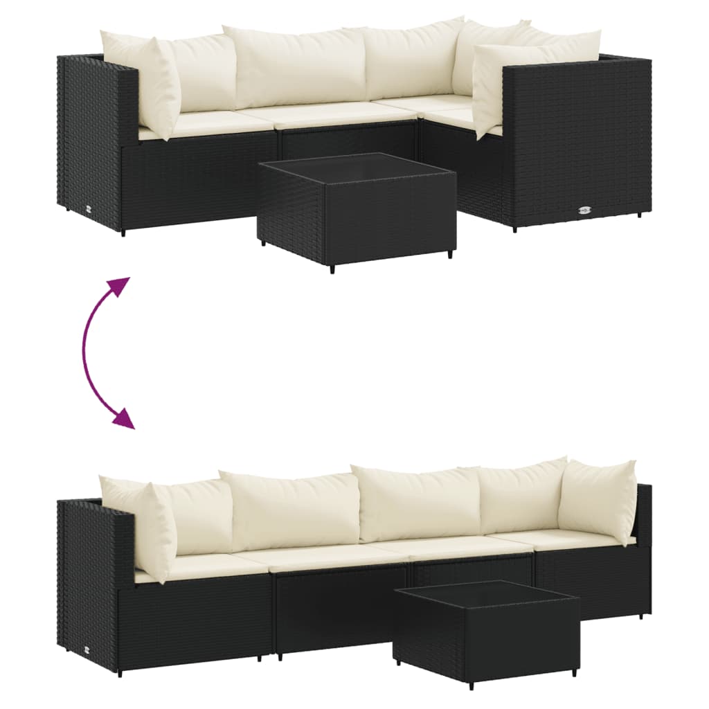 Set Divani da Giardino 5 pz con Cuscini Nero in Polyrattan | homemem39