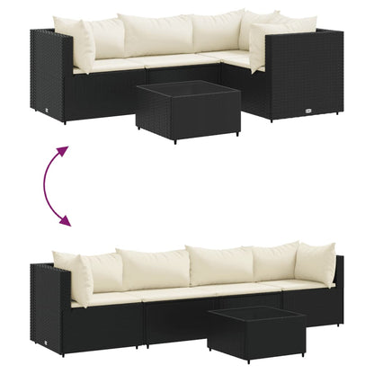 Set Divani da Giardino 5 pz con Cuscini Nero in Polyrattan | homemem39