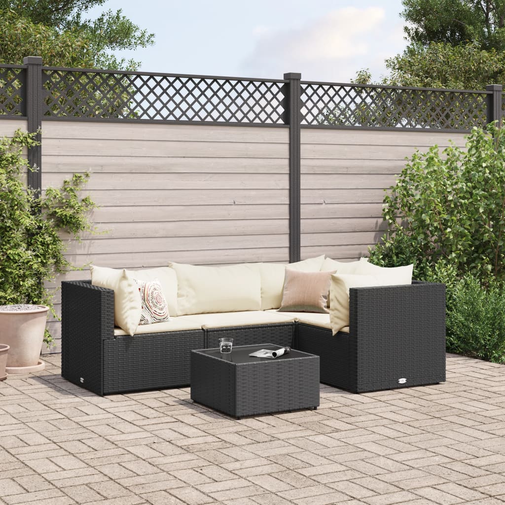 Set Divani da Giardino 5 pz con Cuscini Nero in Polyrattan | homemem39