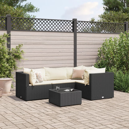 Set Divani da Giardino 5 pz con Cuscini Nero in Polyrattan | homemem39