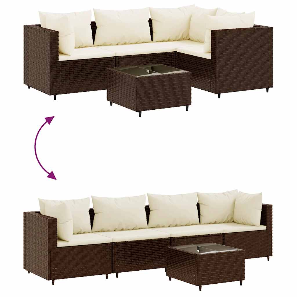 Set Divani da Giardino 5 pz con Cuscini Marrone in Polyrattan | homemem39