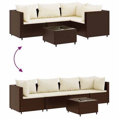 Set Divani da Giardino 5 pz con Cuscini Marrone in Polyrattan | homemem39