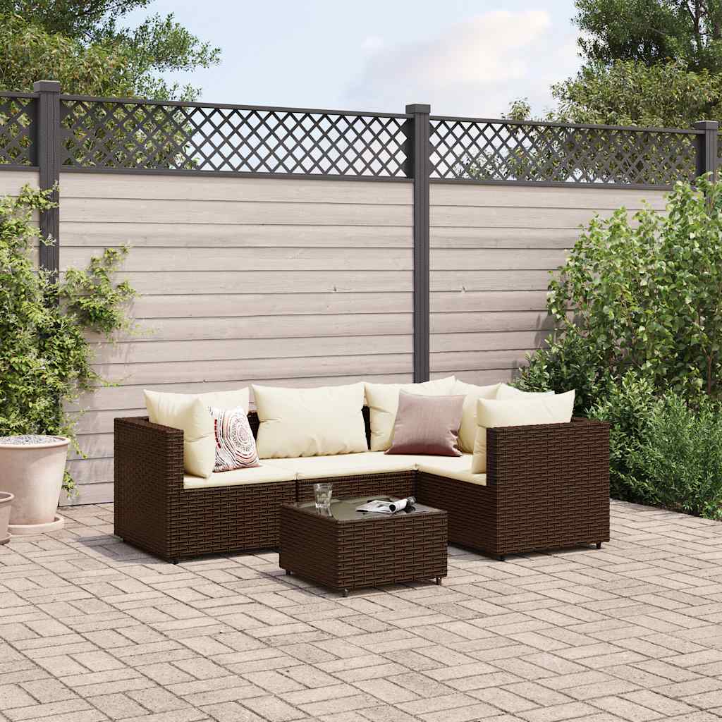 Set Divani da Giardino 5 pz con Cuscini Marrone in Polyrattan | homemem39