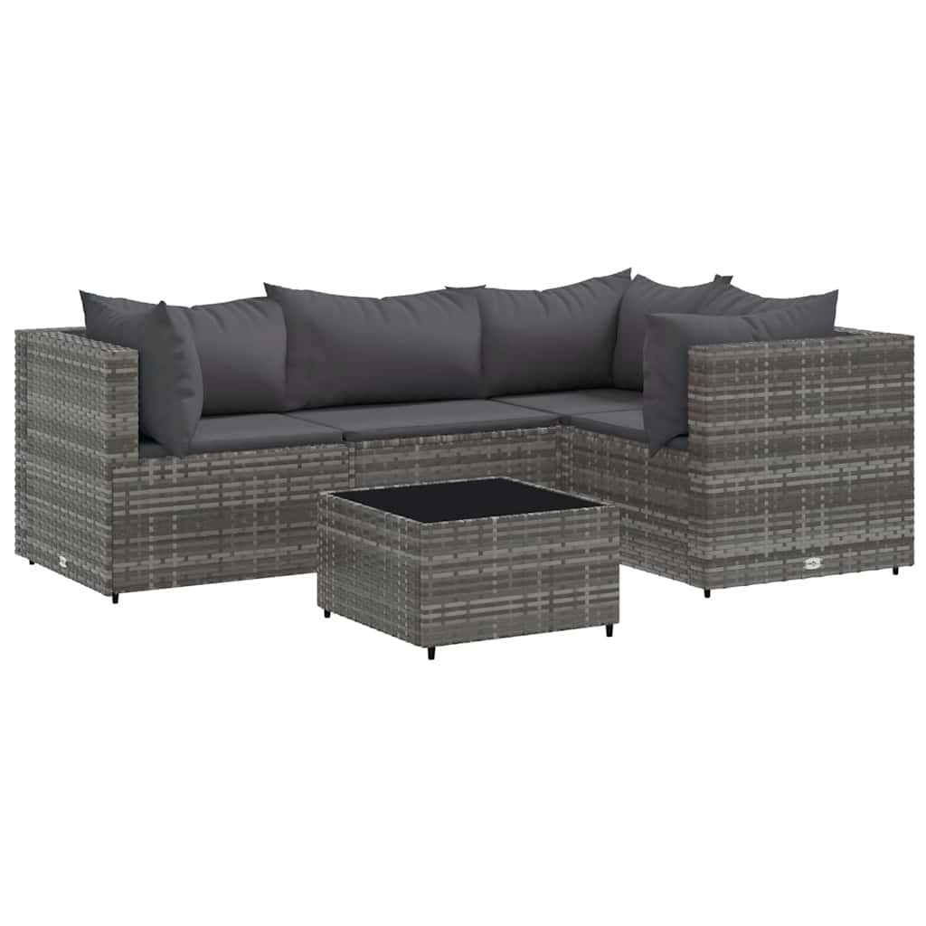 Set Divani da Giardino 5 pz con Cuscini in Polyrattan Grigio - homemem39