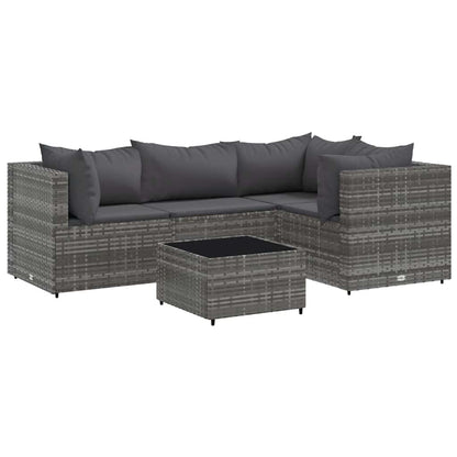 Set Divani da Giardino 5 pz con Cuscini in Polyrattan Grigio - homemem39