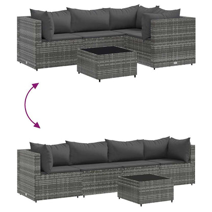 Set Divani da Giardino 5 pz con Cuscini in Polyrattan Grigio | homemem39