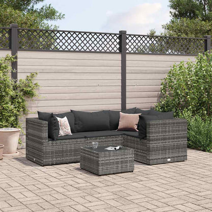 Set Divani da Giardino 5 pz con Cuscini in Polyrattan Grigio | homemem39