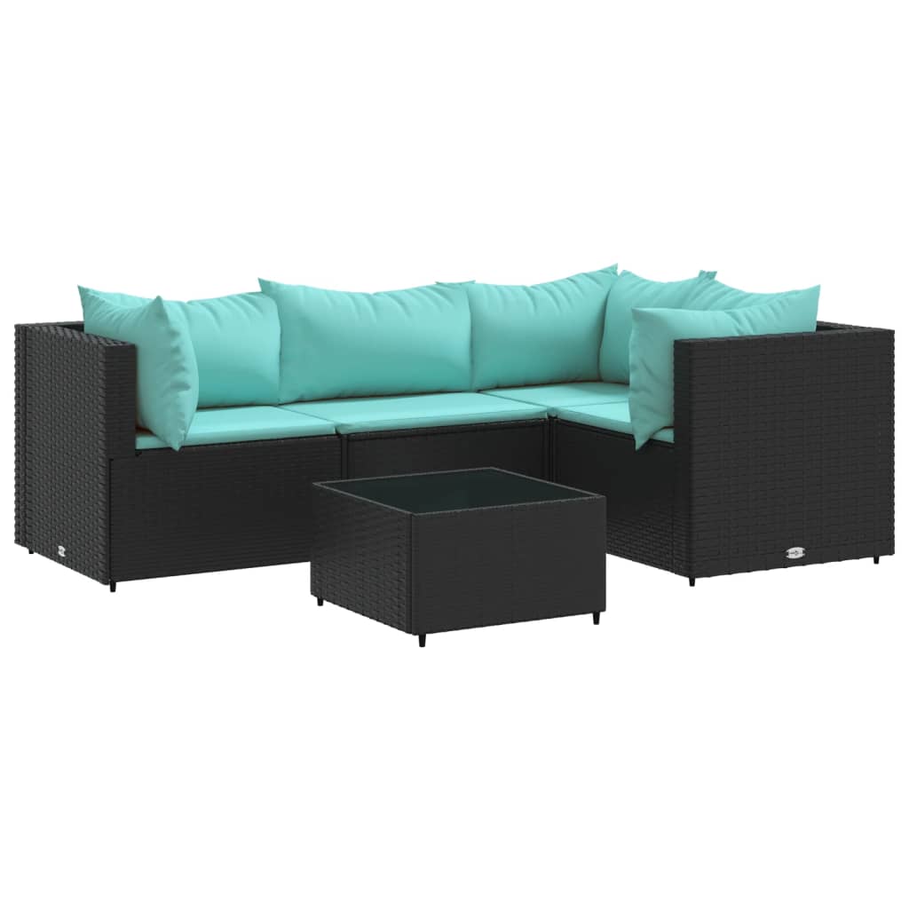 Set Divani da Giardino 5 pz con Cuscini Nero in Polyrattan | homemem39
