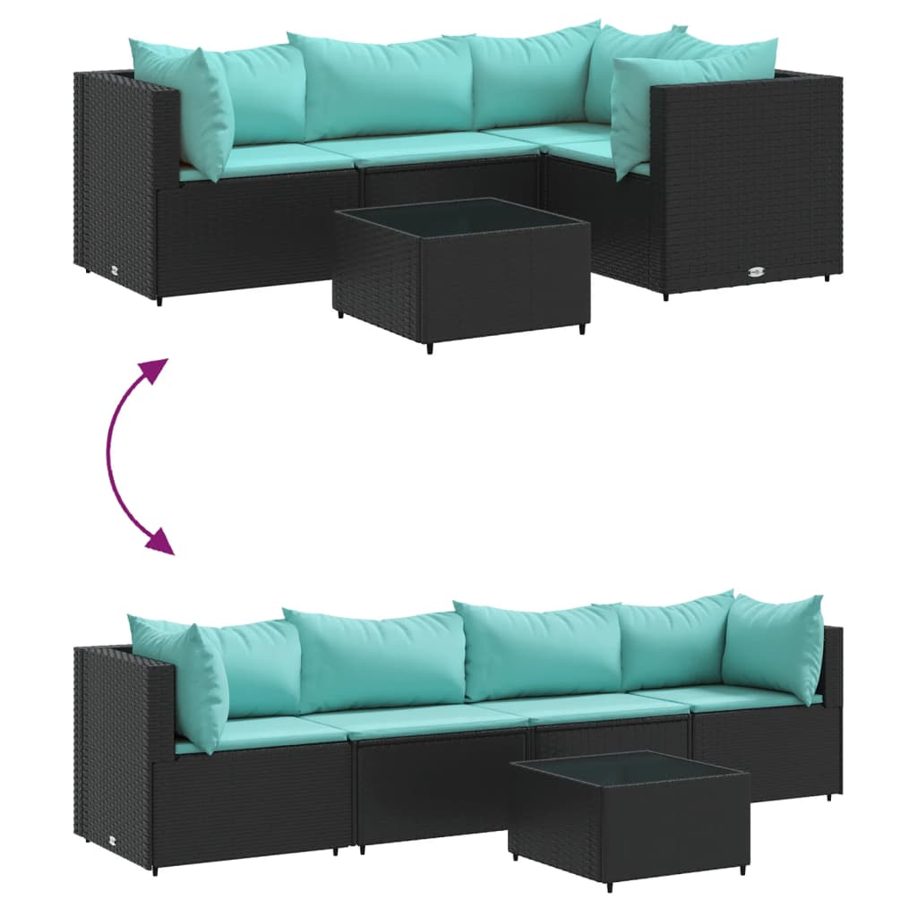 Set Divani da Giardino 5 pz con Cuscini Nero in Polyrattan | homemem39