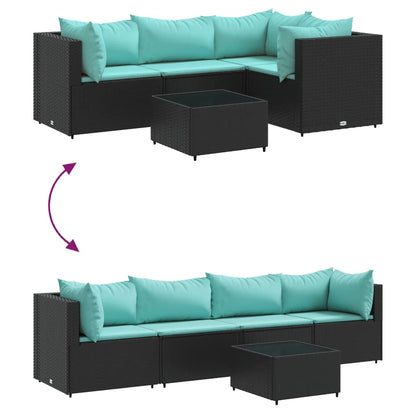 Set Divani da Giardino 5 pz con Cuscini Nero in Polyrattan | homemem39