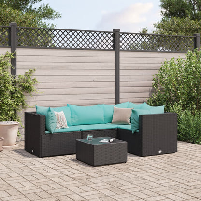 Set Divani da Giardino 5 pz con Cuscini Nero in Polyrattan | homemem39