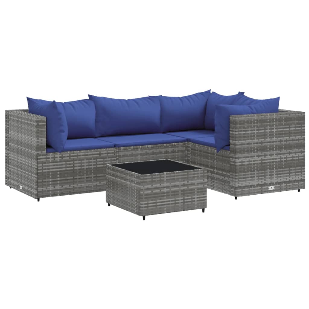 Set Divani da Giardino 5 pz con Cuscini in Polyrattan Grigio - homemem39